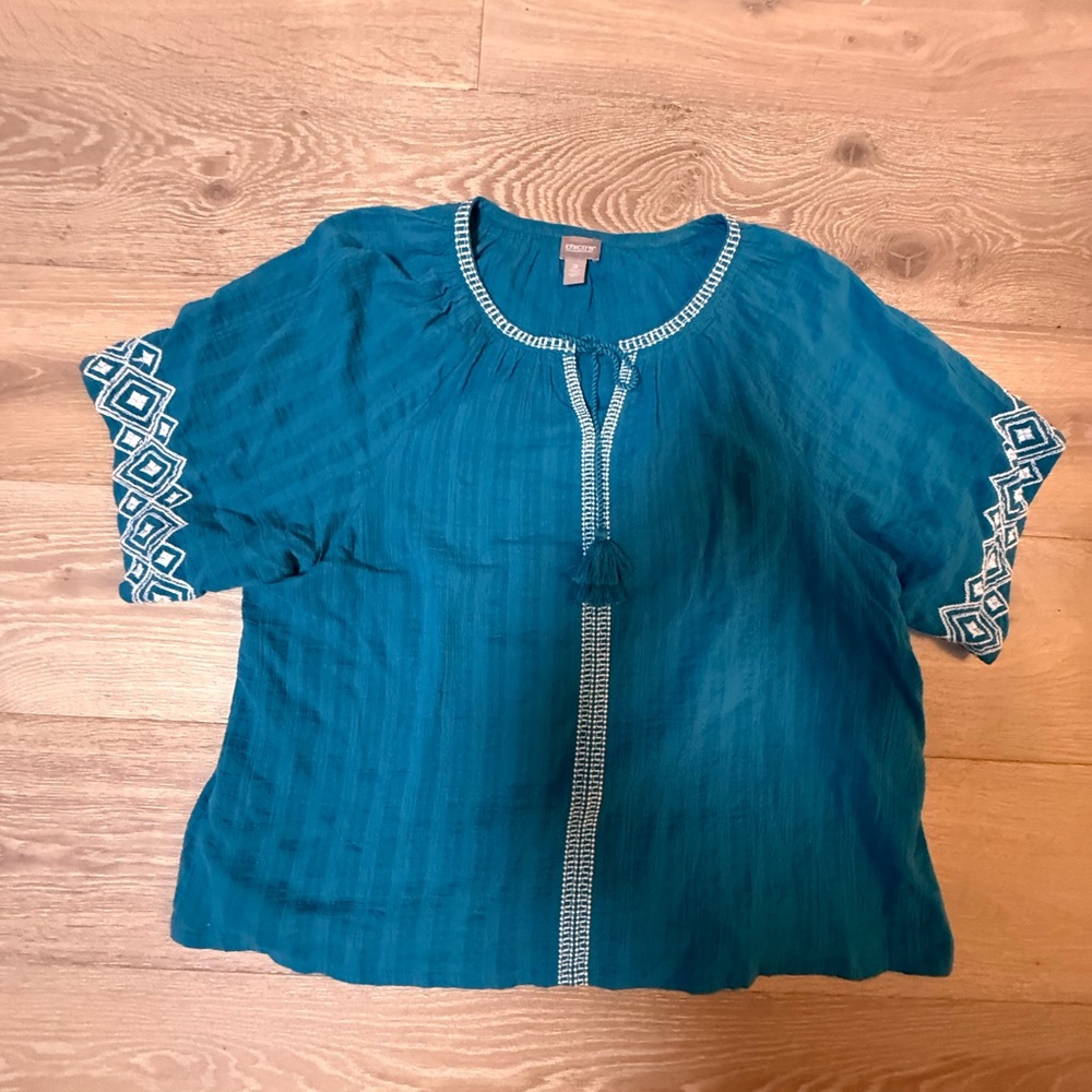 Chico's Blue Embroidered Tunic